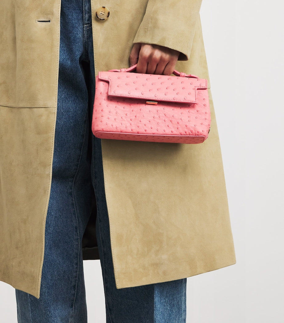 Analeena Pink Ostrich Leather Top-Handle Bag