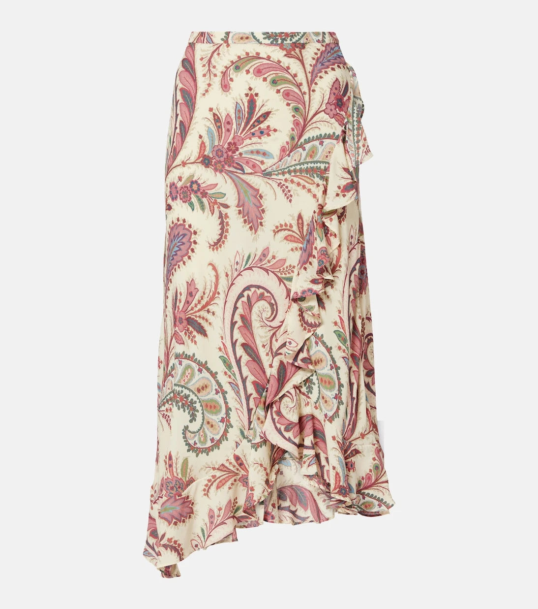 Etro - Asymmetric paisley ruffled midi skirt
