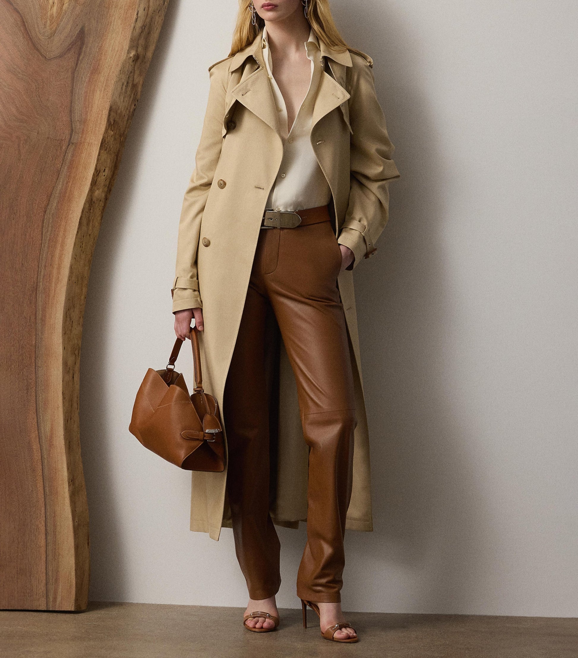 Ralph Lauren Collection Beige Lamb Leather Trousers