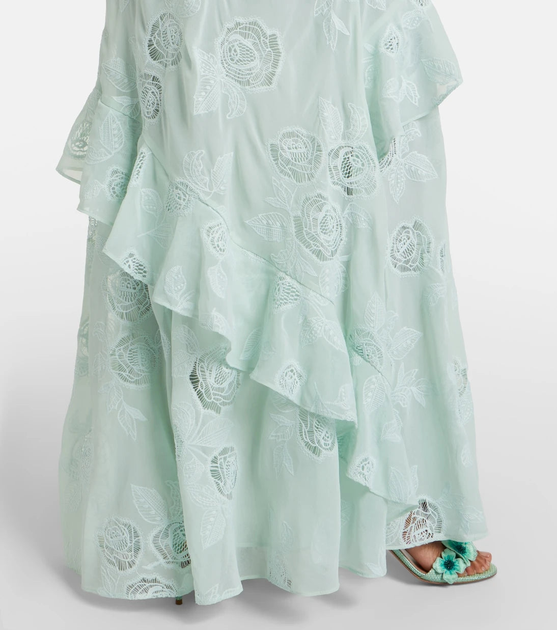 Self-Portrait - Embroidered ruffled georgette maxi dress