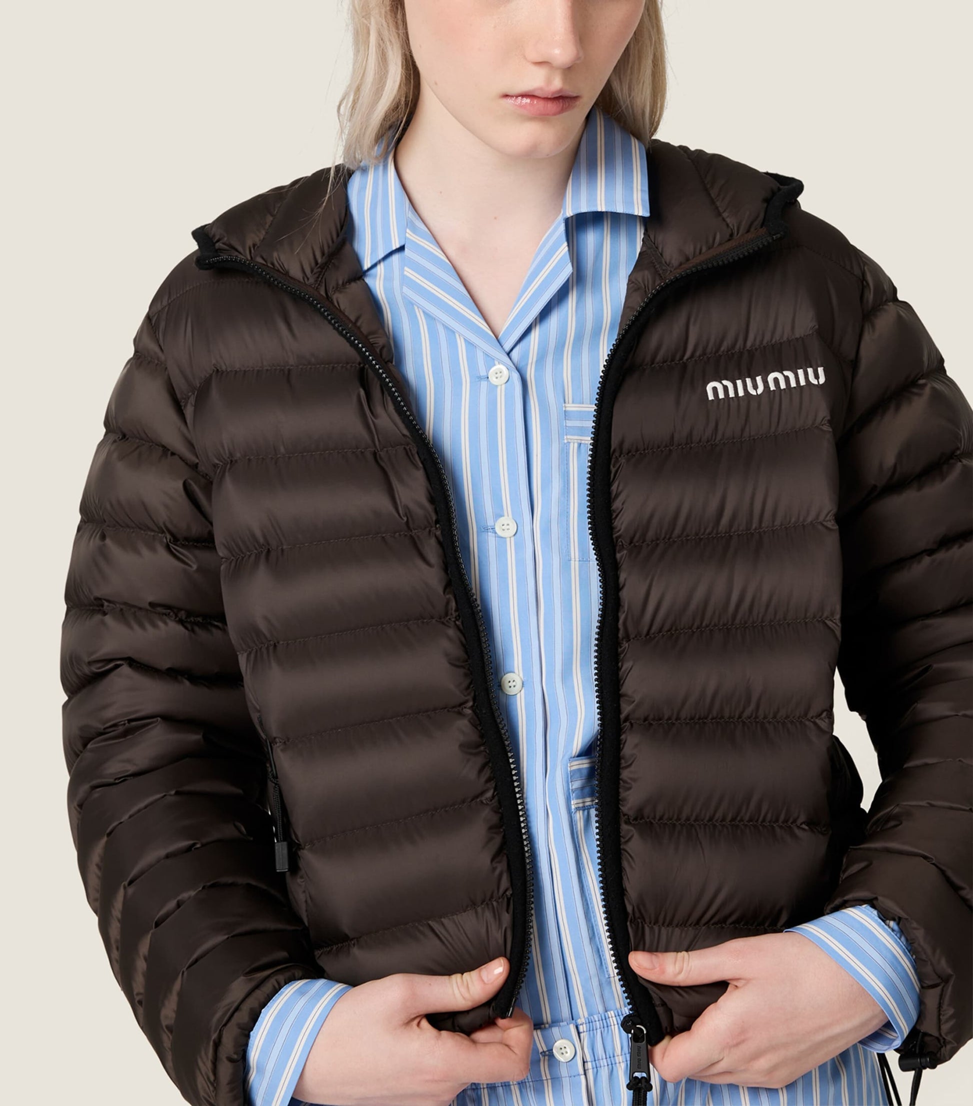 Green Technical Pongé Goose Down Puffer Jacket