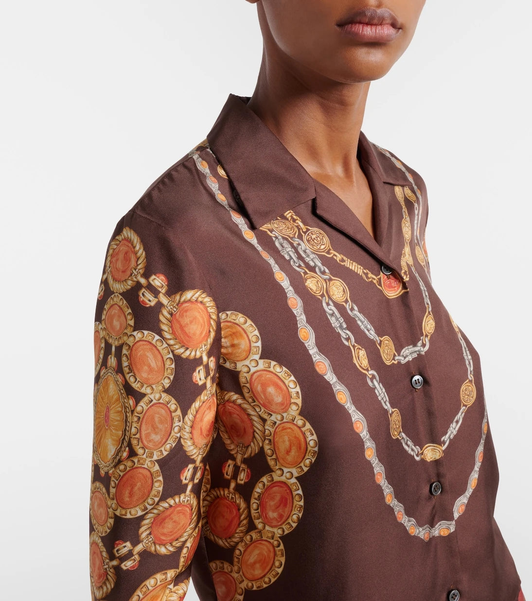 Versace - Printed cropped silk twill shirt