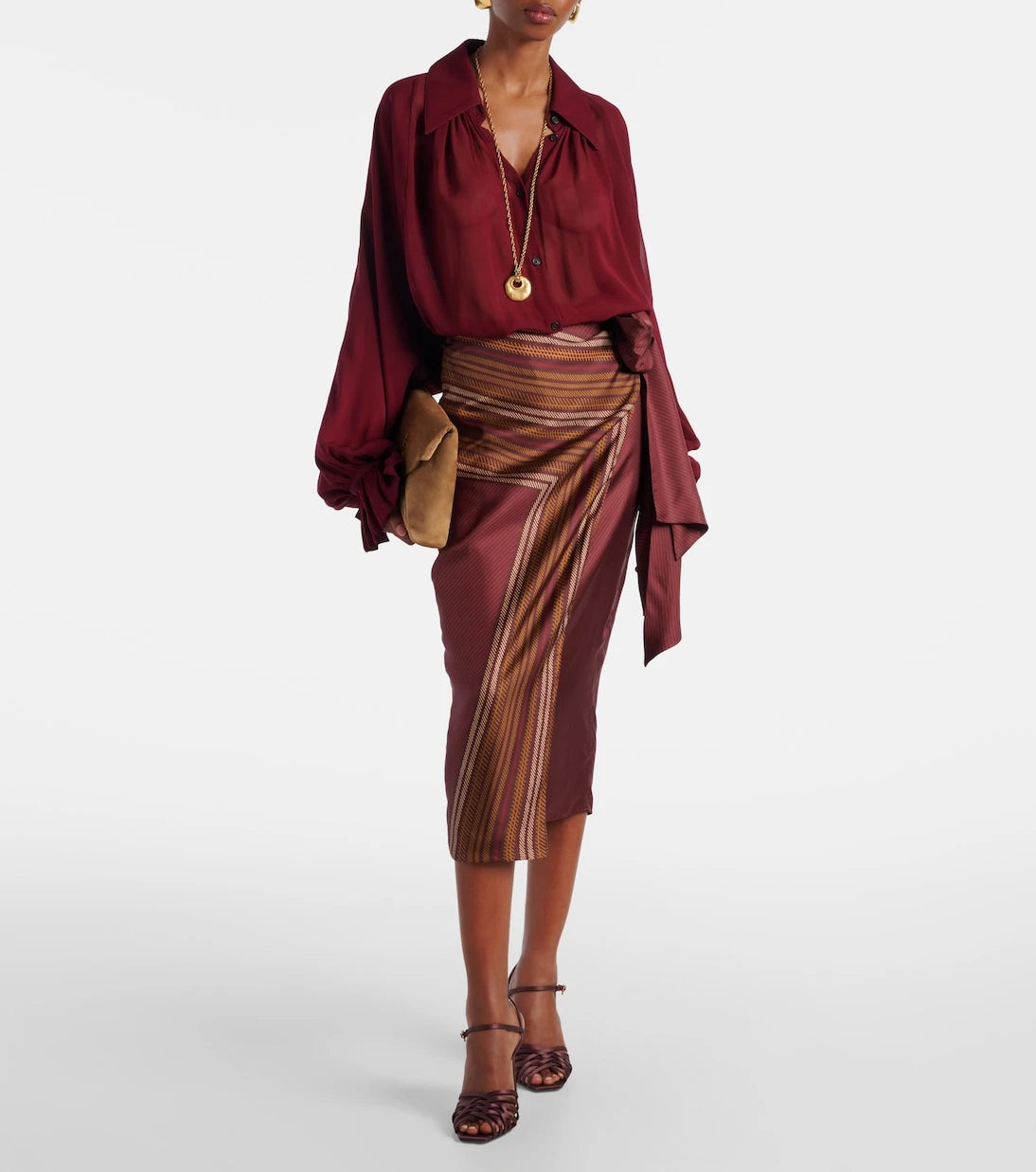 Max Mara - Edro striped silk wrap skirt