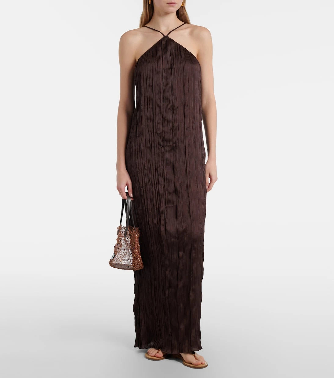 Staud - Akari plissé halterneck maxi dress