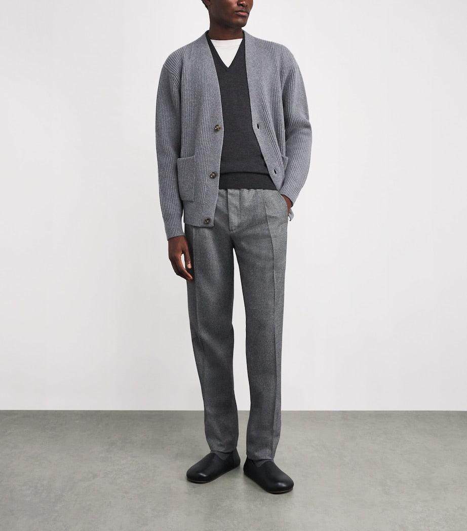 John Smedley Grey Merino Wool V-Neck Sweater Vest