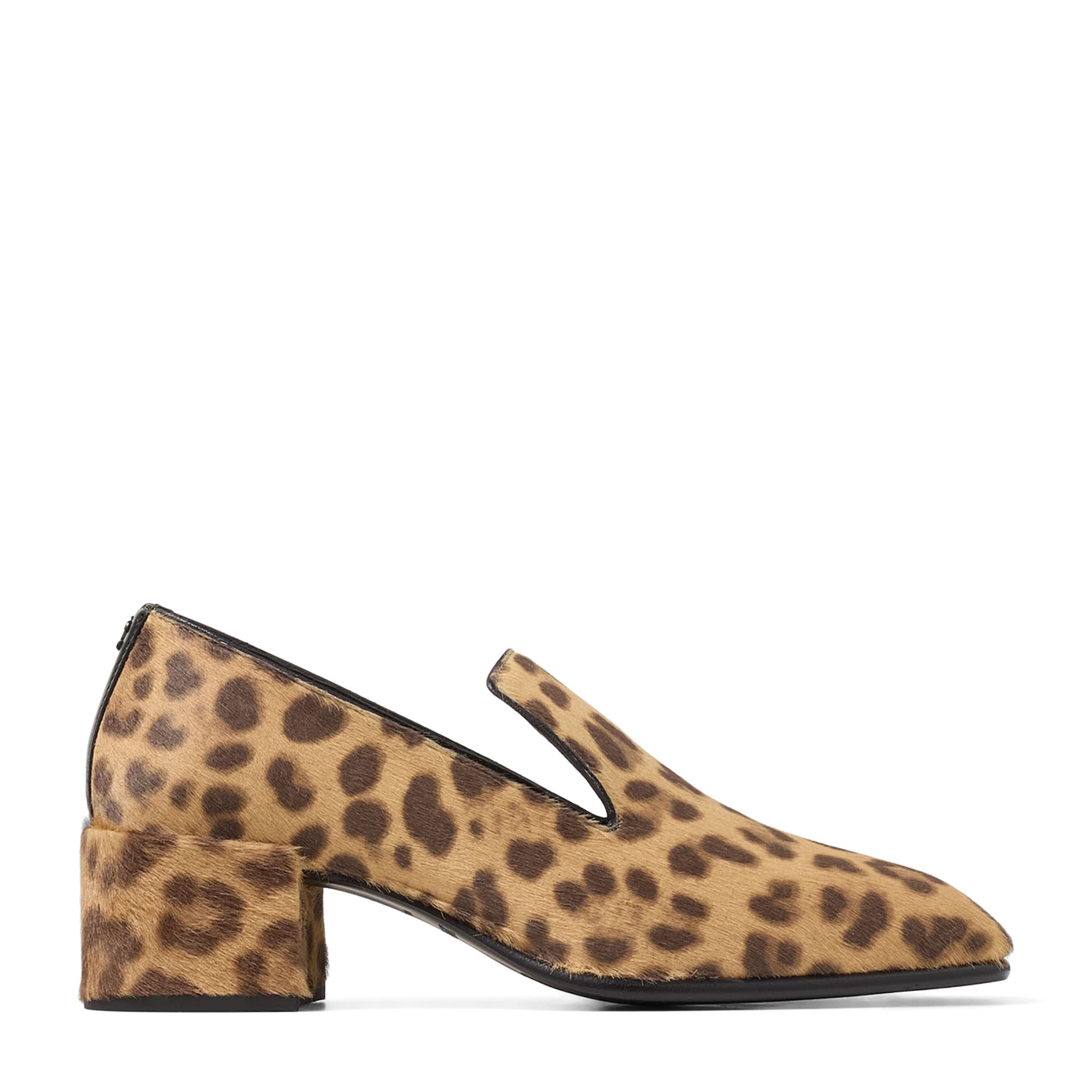 Jimmy Choo Neutral Eliot 45 Leopard Print Leather Heeled Loafers