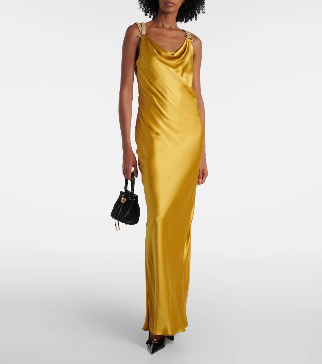 Versace - Safety Pin embellished silk satin gown