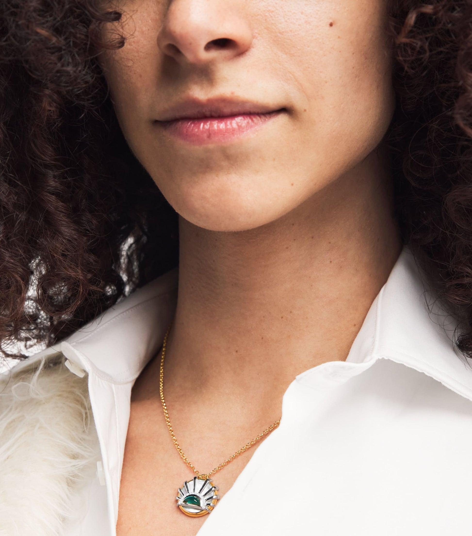 Yellow Gold, Diamond, Topaz and Pearl N*93 Sun Dawn Necklace