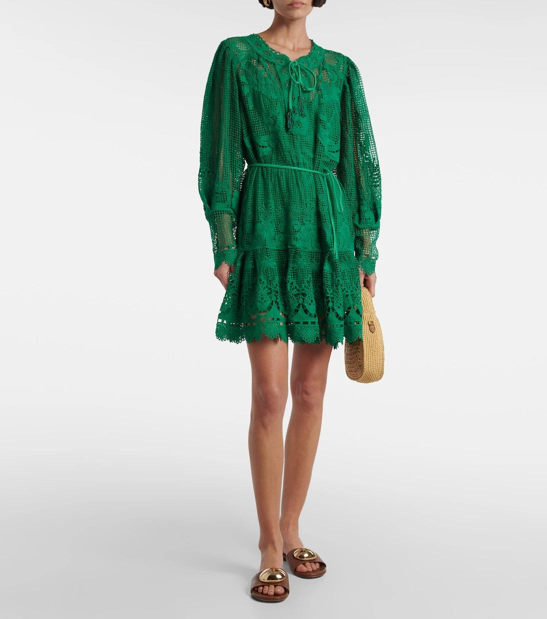 Farm Rio - Tropical Flight Green guipure minidress