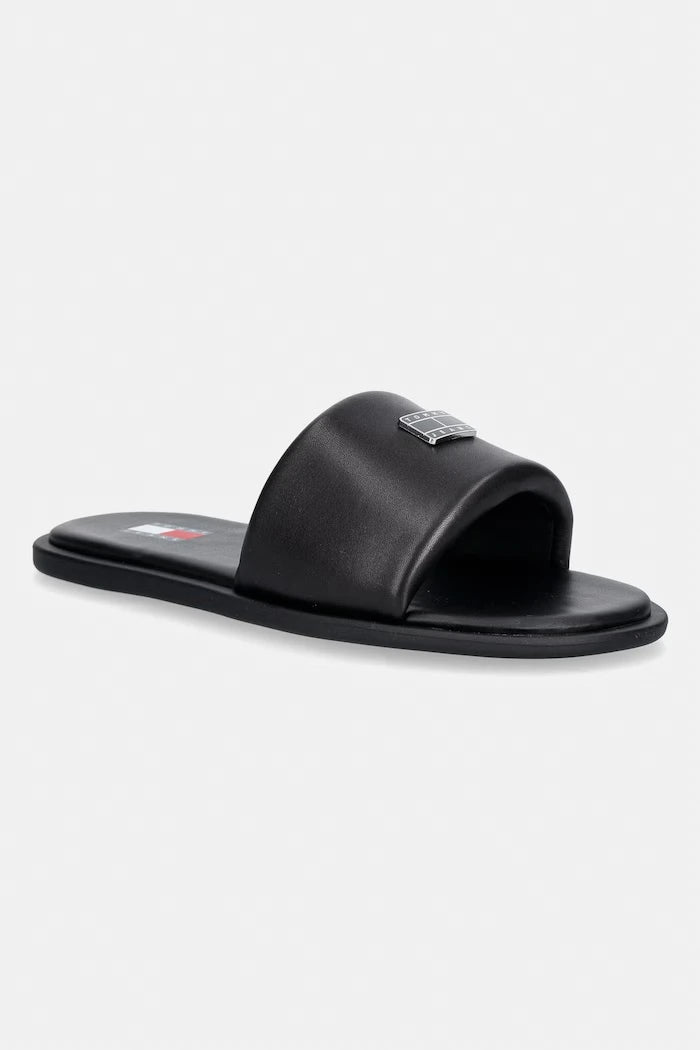 Tommy Jeans düz tabanlı kadın deri terlik TJW SOFT PADDED CASUAL SLIDE