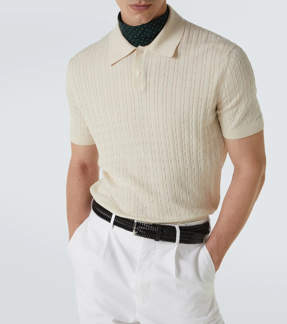 Dunhill - Cable-knit cotton and silk polo shirt