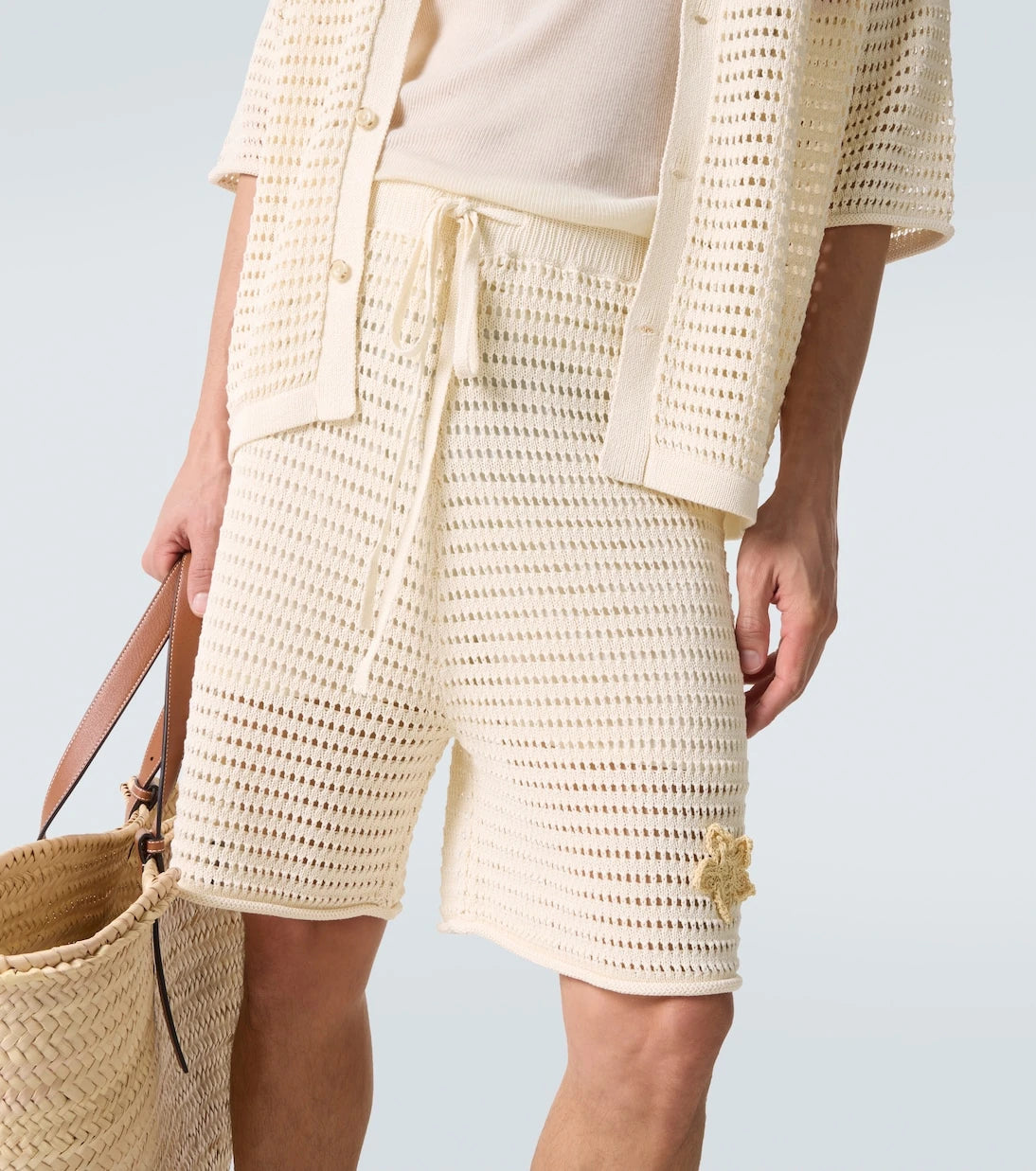 Commas - Crochet floral-appliqué open-knit Bermuda shorts