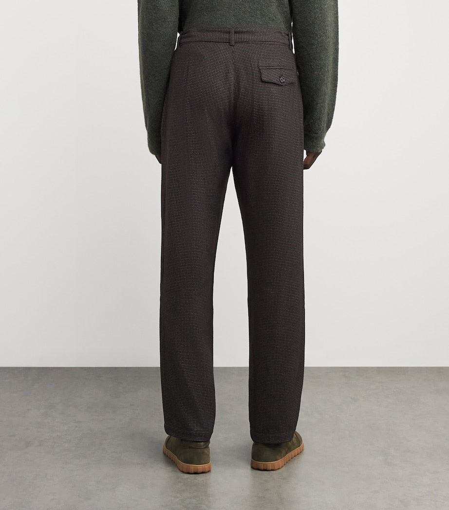 Wool-Blend Belted Puppytooth Trousers