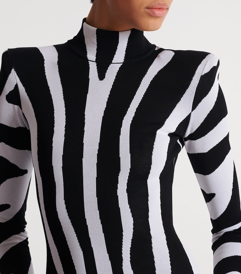 Balmain Black Knitted Zebra Mini Dress