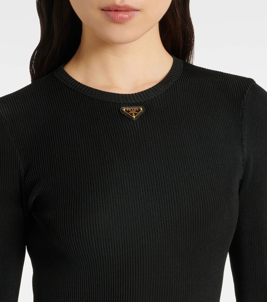 Prada - Logo ribbed-knit midi dress