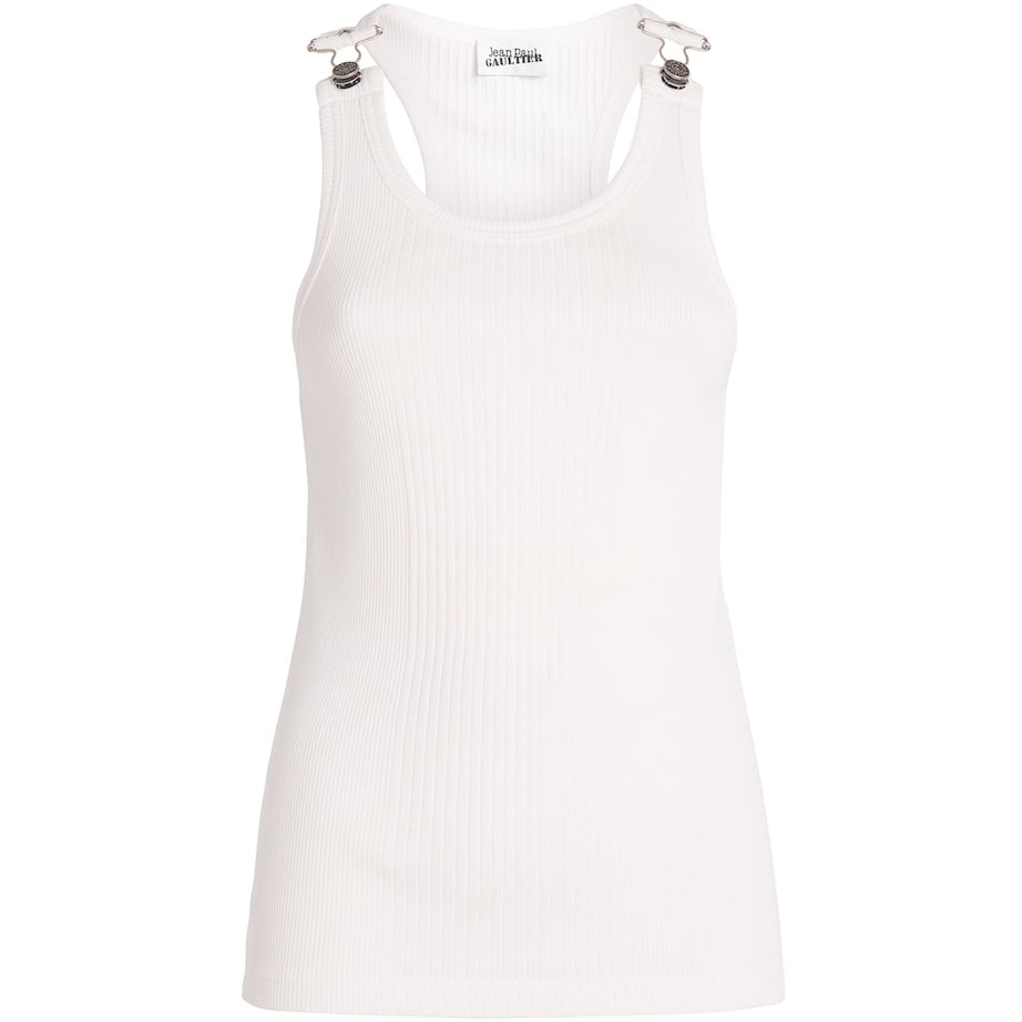 Jean Paul Gaultier White Cotton Buckle-Detail Tank Top