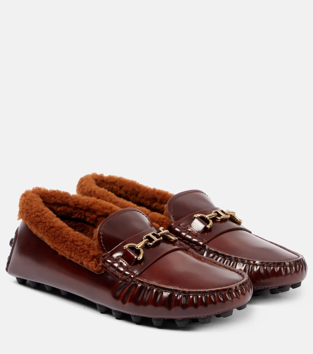 Tod's - Shearling-trimmed leather loafers