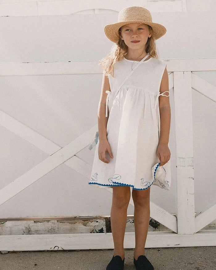 Tinycottons SWANS BOWS DRESS Çocuk Keten Elbise