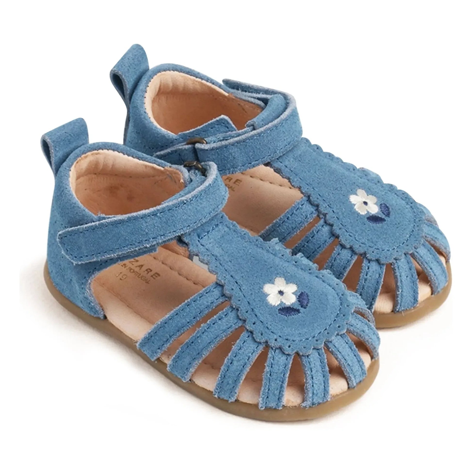 Lazare - Colette Fleur Suede Embroidered Sandals | Denim blue