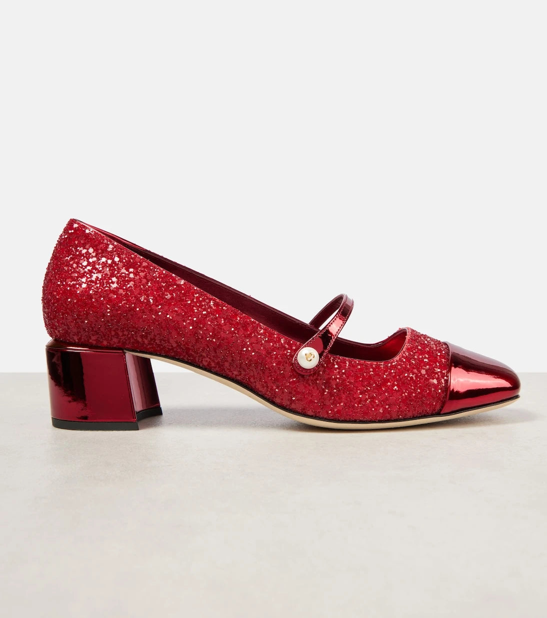 Jimmy Choo - حذاء ماري جين إليزا 45 بكعب شمواه لامع
