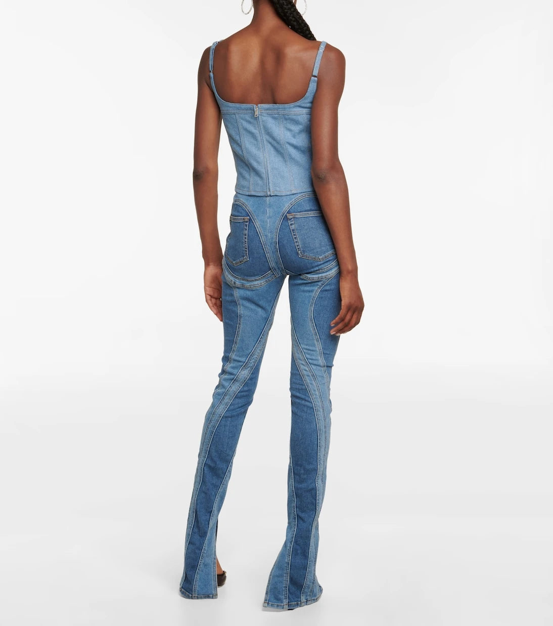 Mugler - Denim and mesh corset top