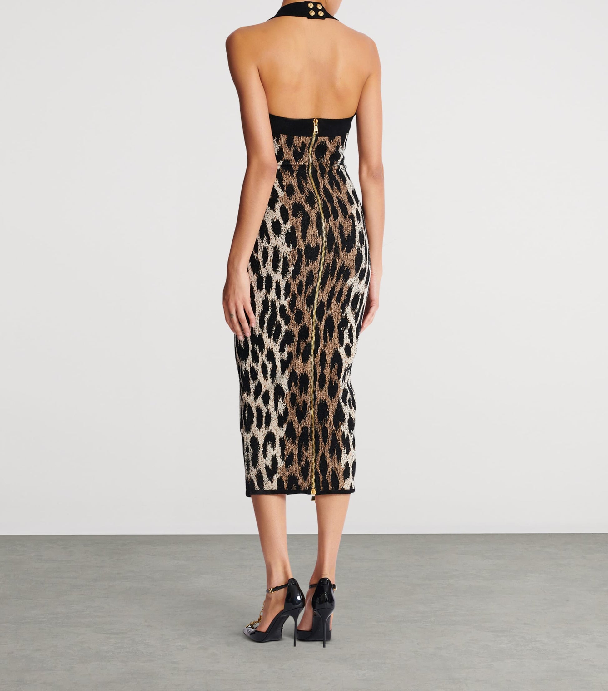 Balmain Brown Leopard Jacquard Midi Dress
