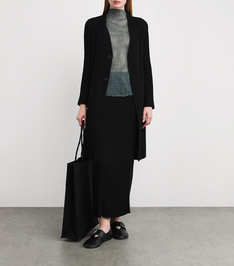 Issey Miyake Black Hatching Bottoms Pleated Maxi Skirt