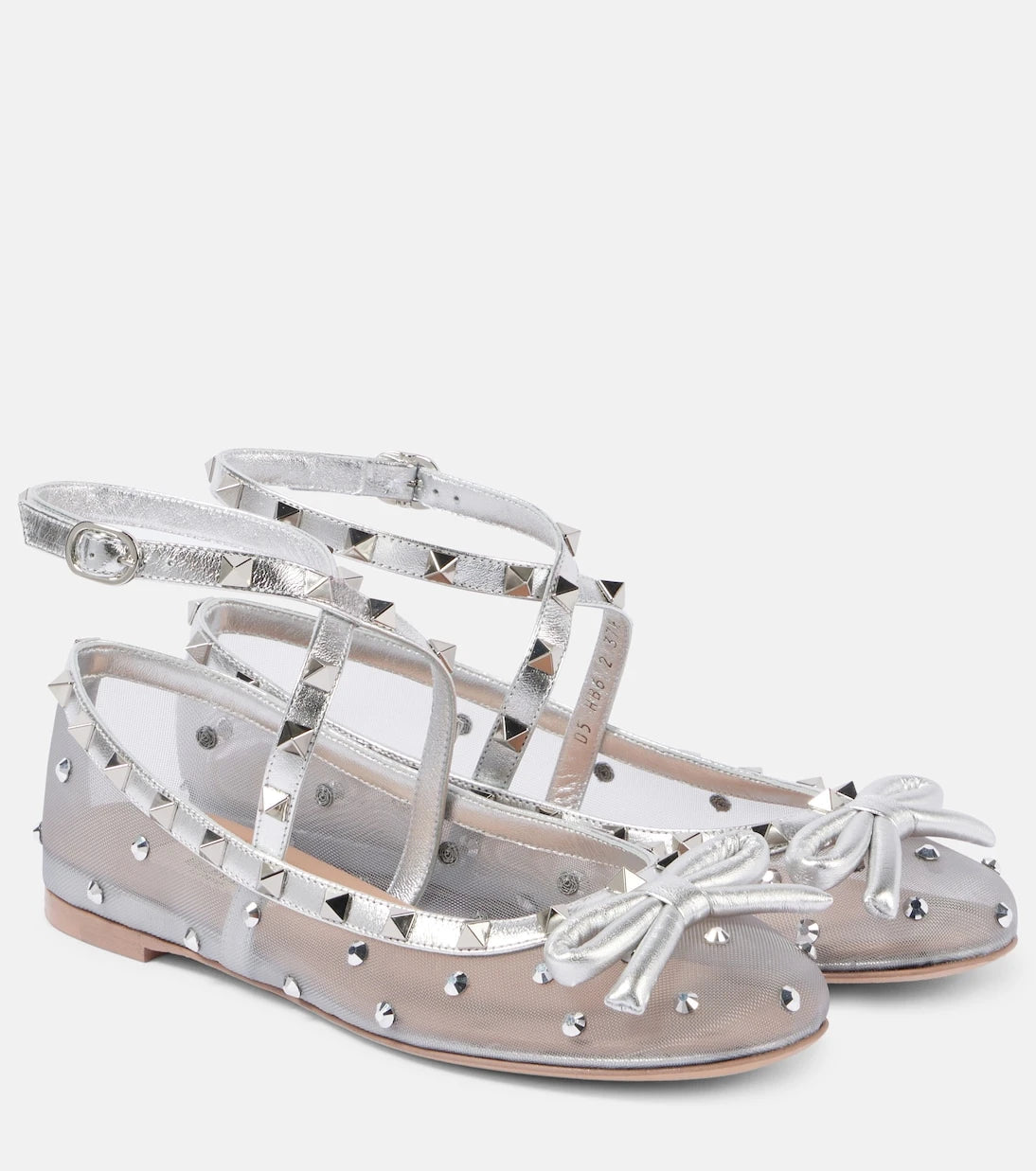 Valentino Garavani - Rockstud bow-detail mesh ballet flats