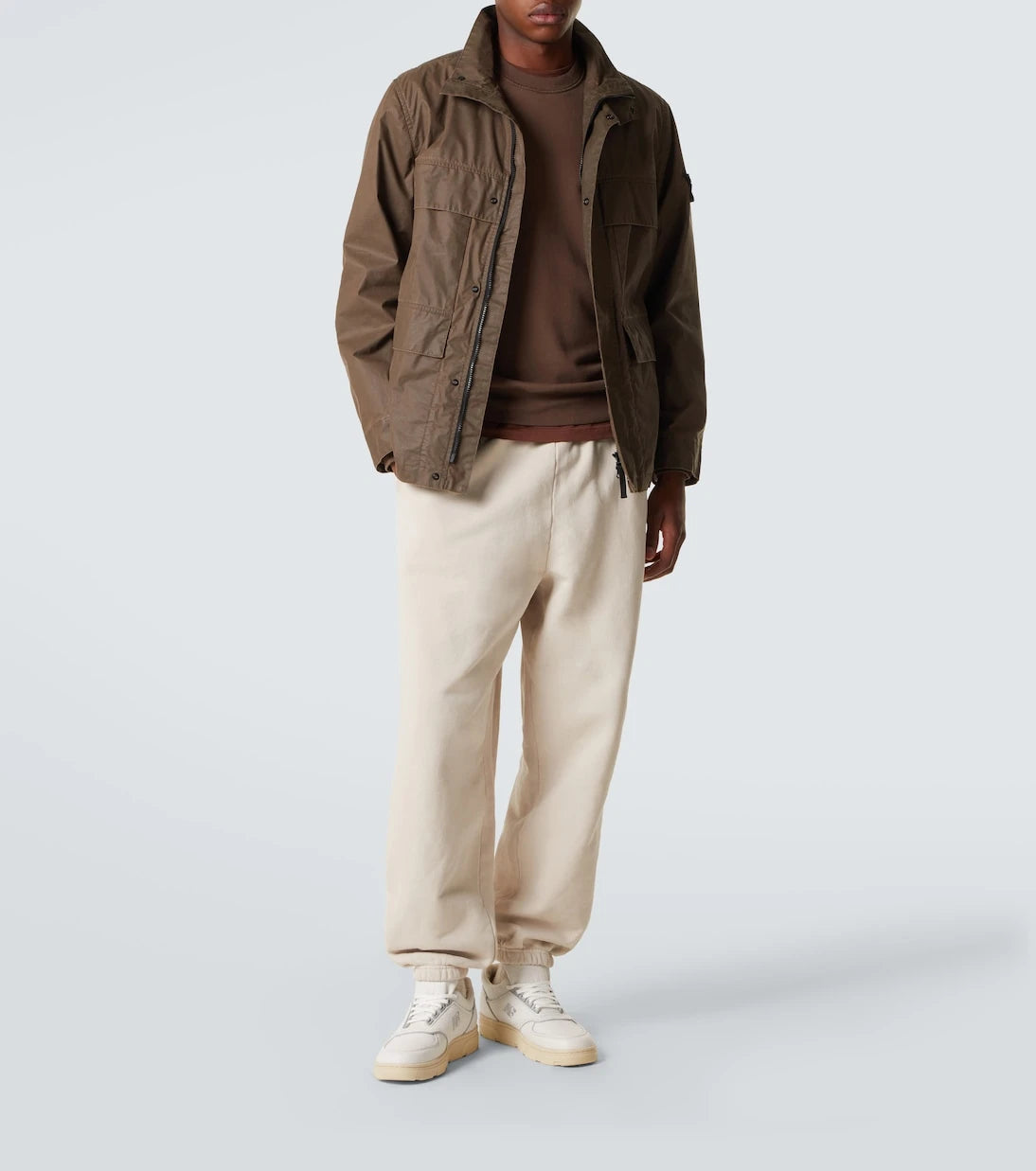 Stone Island - سويت شيرت من صوف القطن بتطريز البوصلة