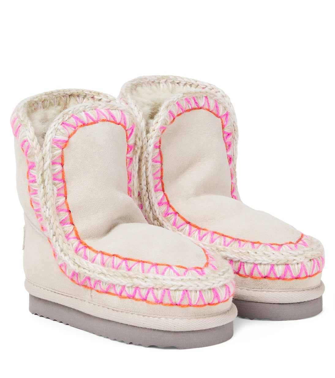 Mou Kids - Embroidered shearling-lined suede boots