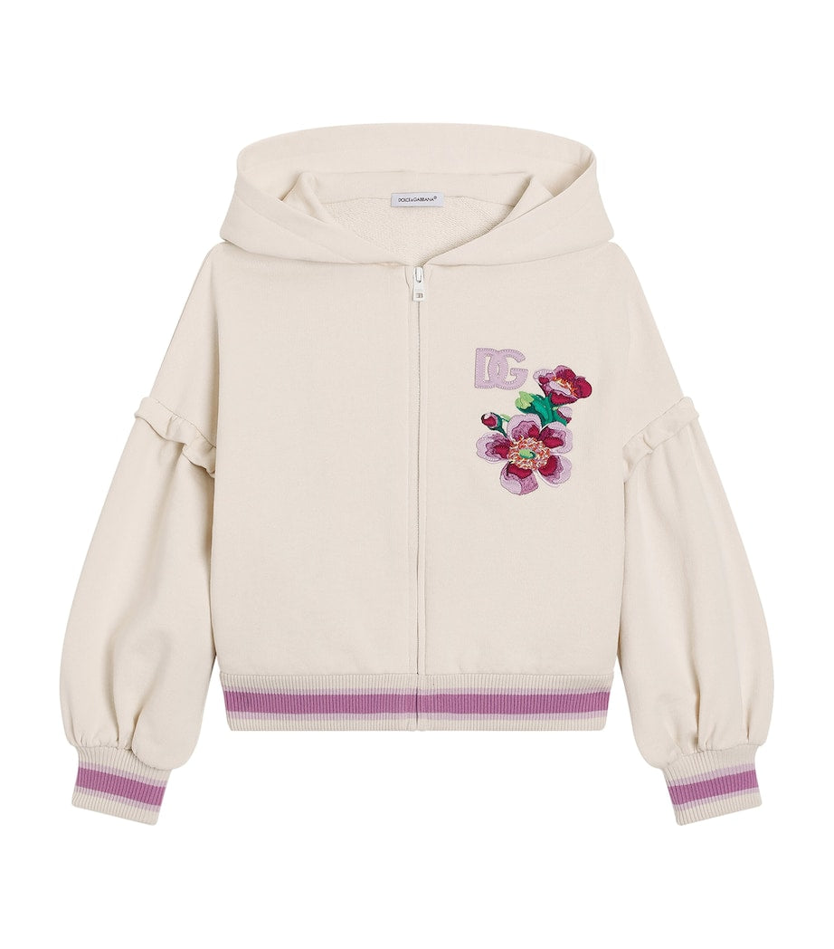 Dolce & Gabbana Kids Cotton Floral-Detail Zip-Up Hoodie (8-12 Years)