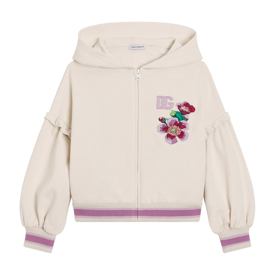 Dolce & Gabbana Kids Cotton Floral-Detail Zip-Up Hoodie (8-12 Years)