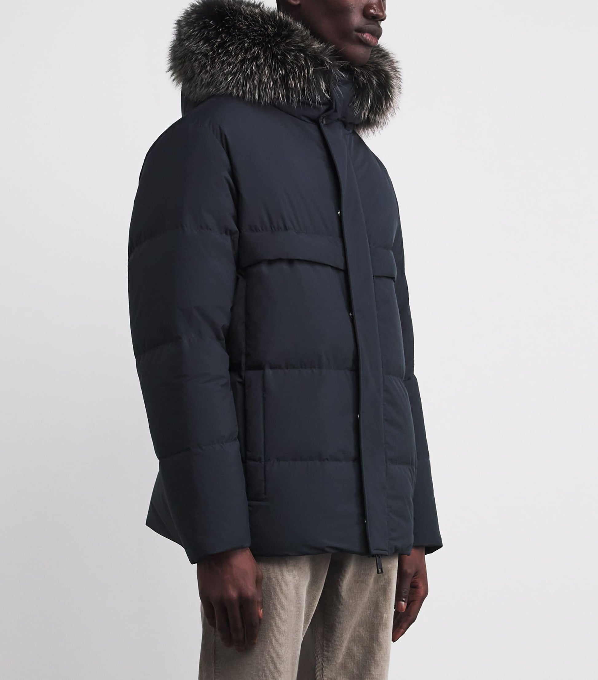 Yves Salomon Navy Down Waterproof Fox Fur-Trim Parka Coat