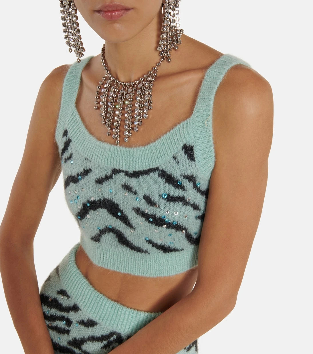 Alessandra Rich - Zebra intarsia wool-blend crop top