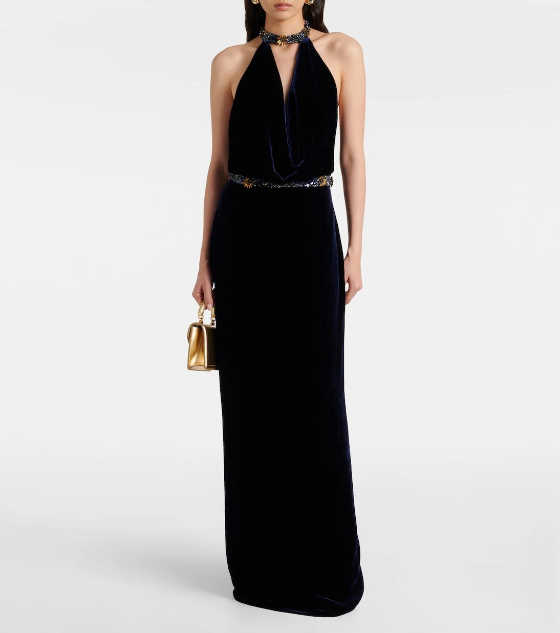 Costarellos - Crystal-embellished velvet gown