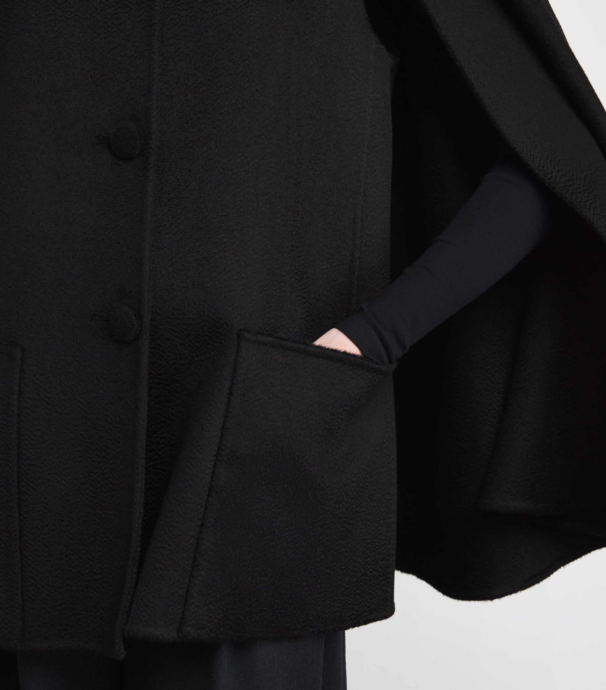 Black Double Cashmere Cape Coat
