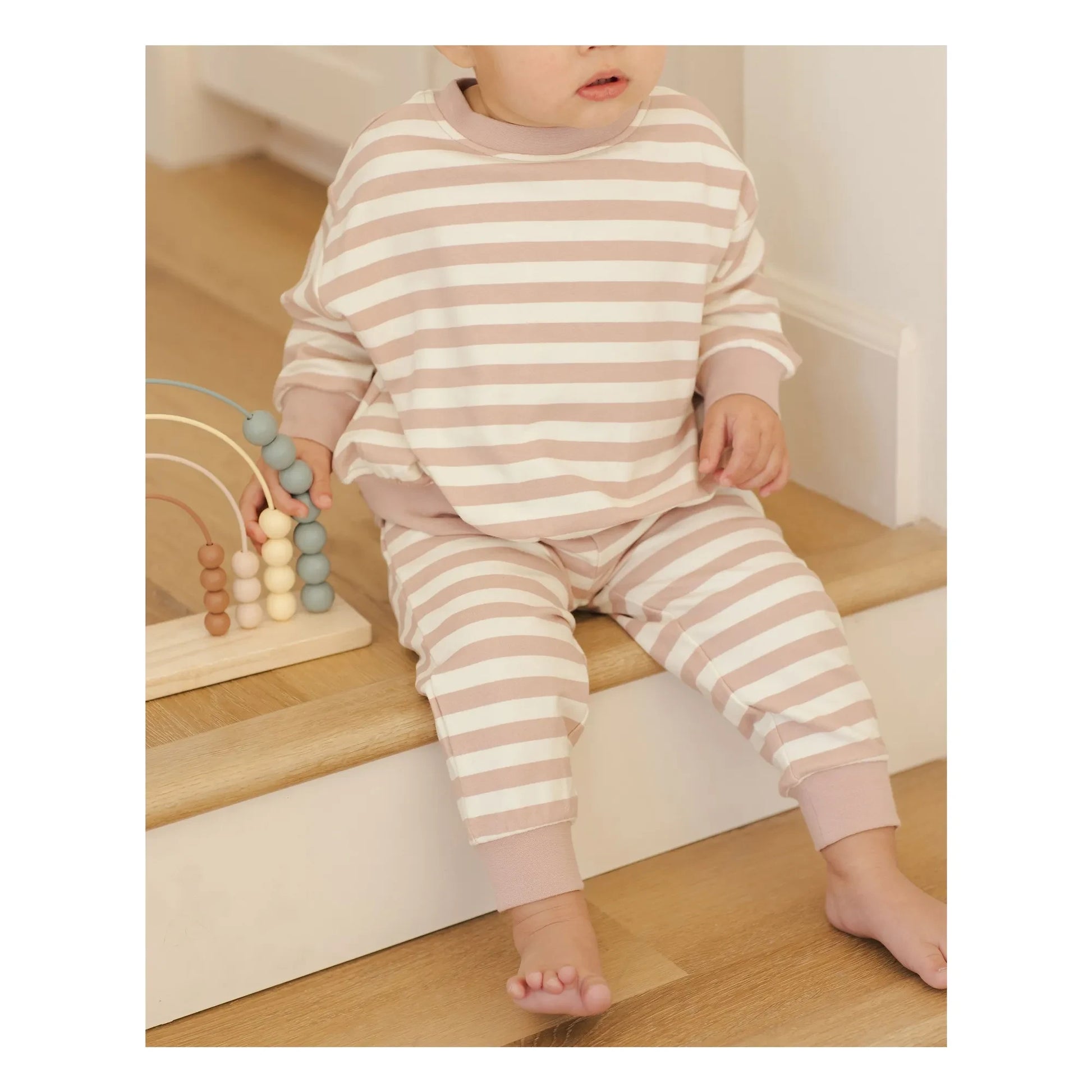 Quincy Mae - Striped Organic Cotton Joggers | Pink