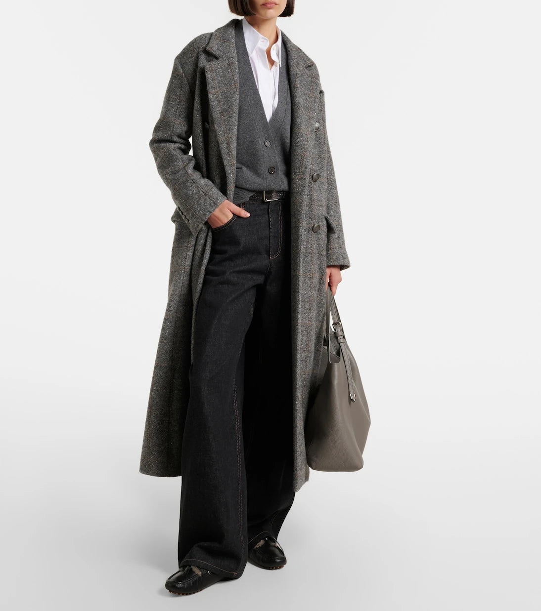 Brunello Cucinelli - Leather-trimmed wide-leg jeans