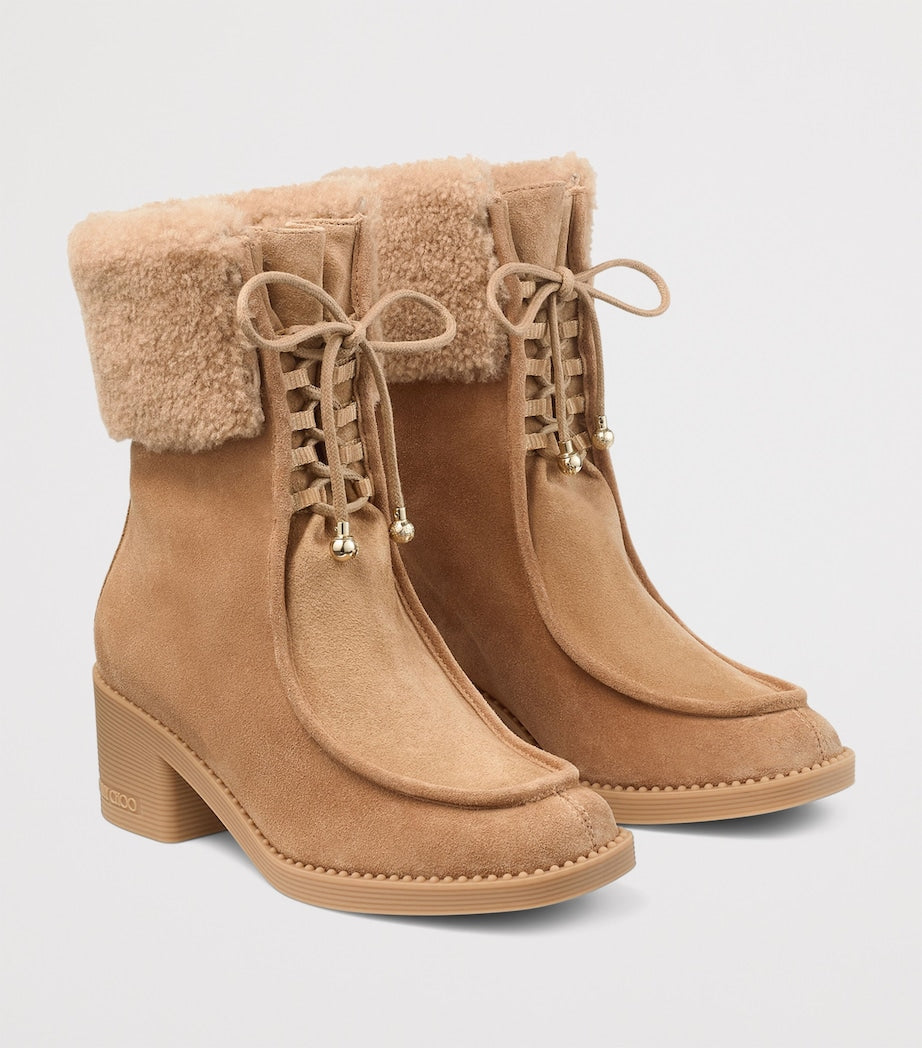 Jimmy Choo Beige Hali 60 Suede Shearling Boots