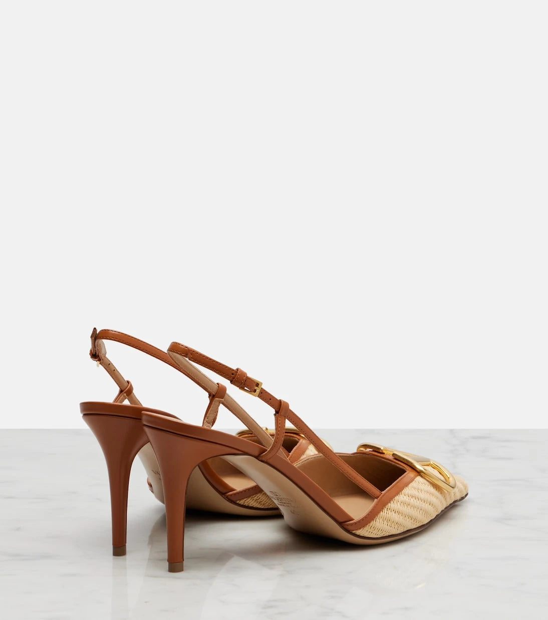 Valentino Garavani - VLogo leather-trimmed slingback pumps