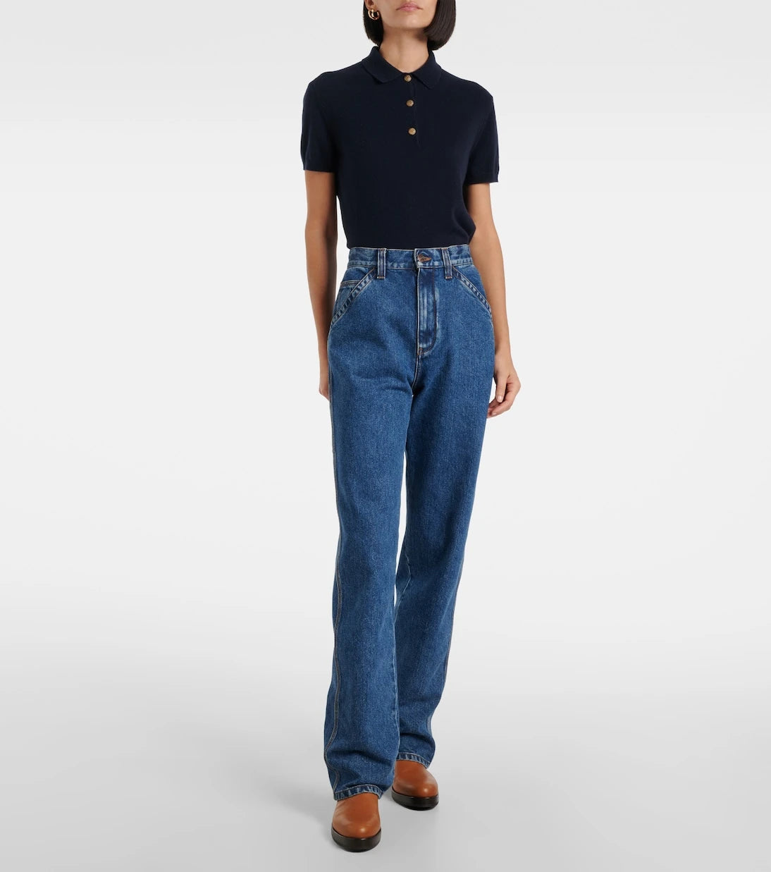 Loro Piana - بنطلون جينز إتيان مستقيم بخصر عالٍ