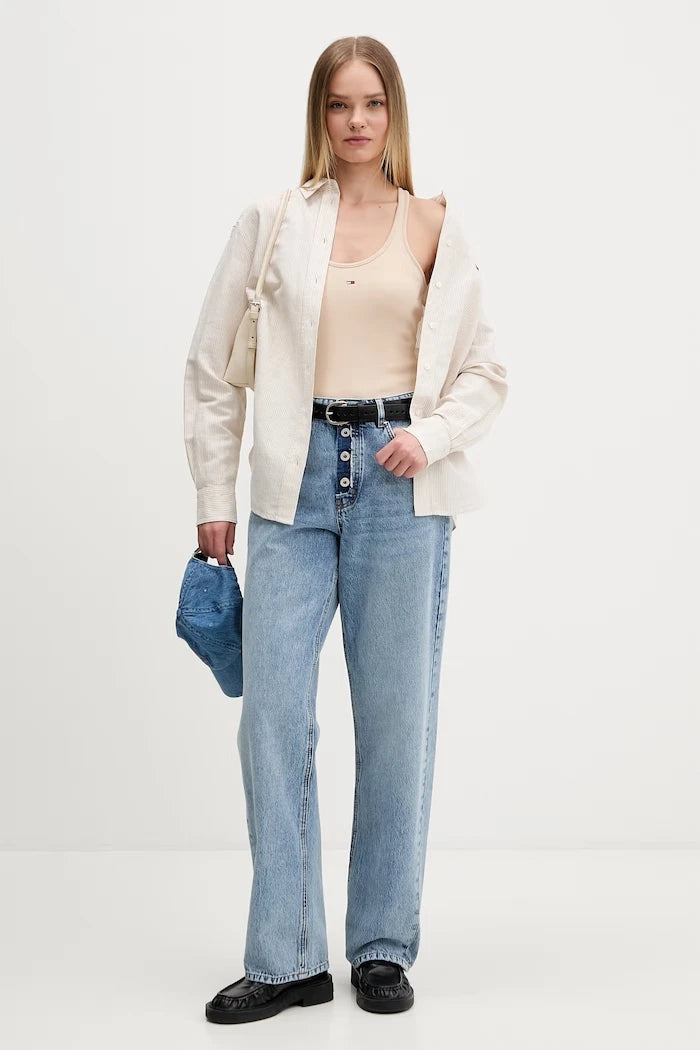 Tommy Jeans kadın keten gömlek