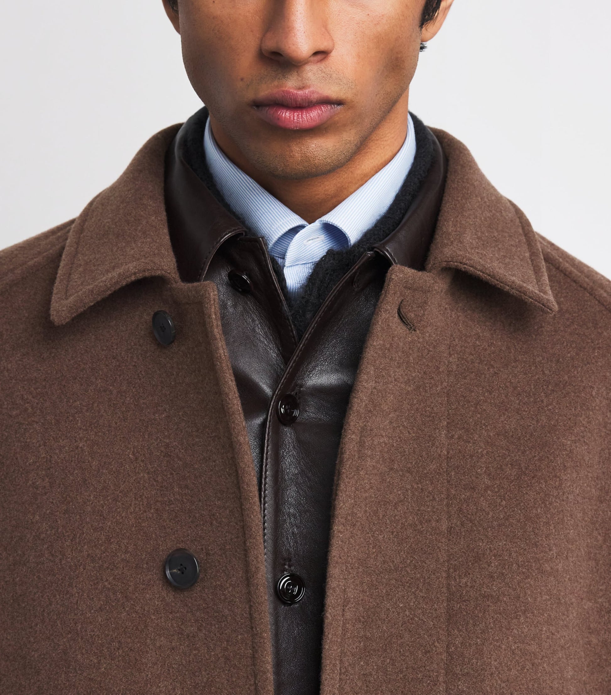 Auralee Brown Wool Mosser Soutien Collar Overcoat