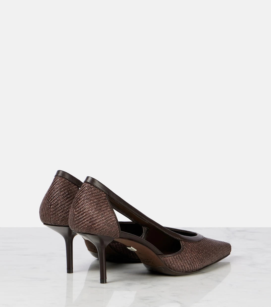 Max Mara - Straw leather-trimmed raffia-effect pumps