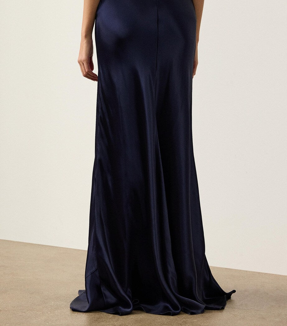 Ralph Lauren Collection Navy Satin Masina Maxi Skirt