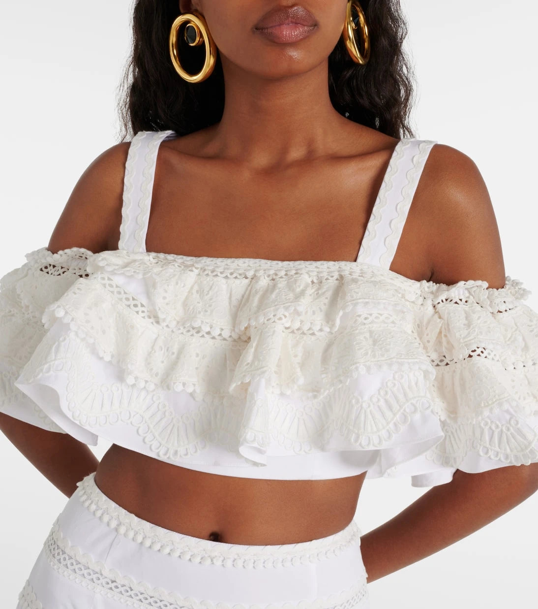 Carolina Herrera - Embroidered ruffled cotton crop top