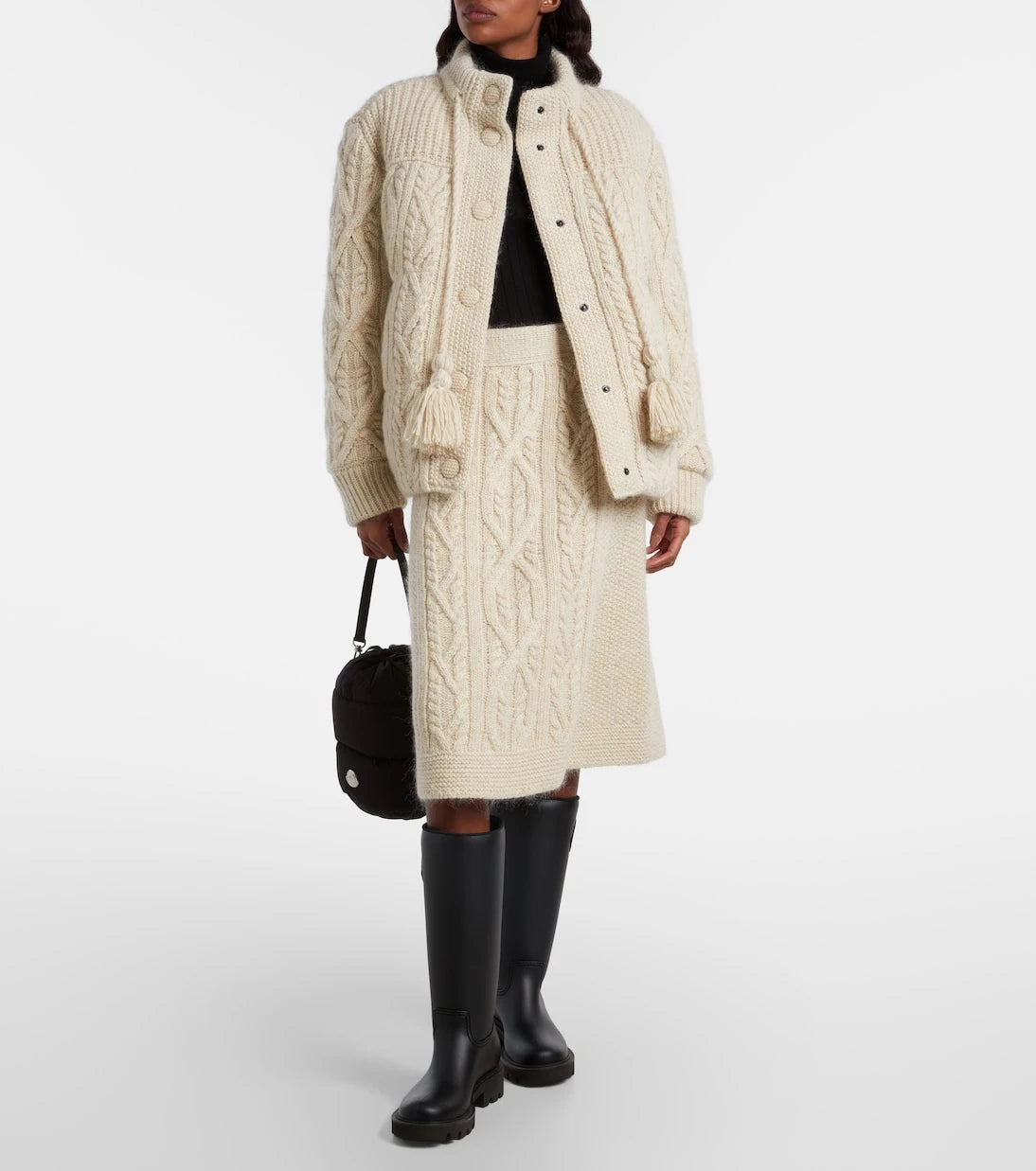 Moncler Grenoble - Cable-knit wool and mohair midi skirt