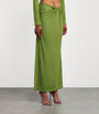 Green Pin-Gathered Maxi Skirt