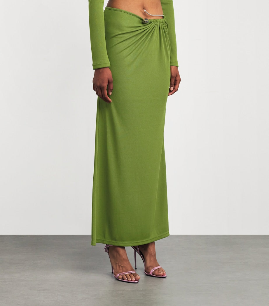 Green Pin-Gathered Maxi Skirt