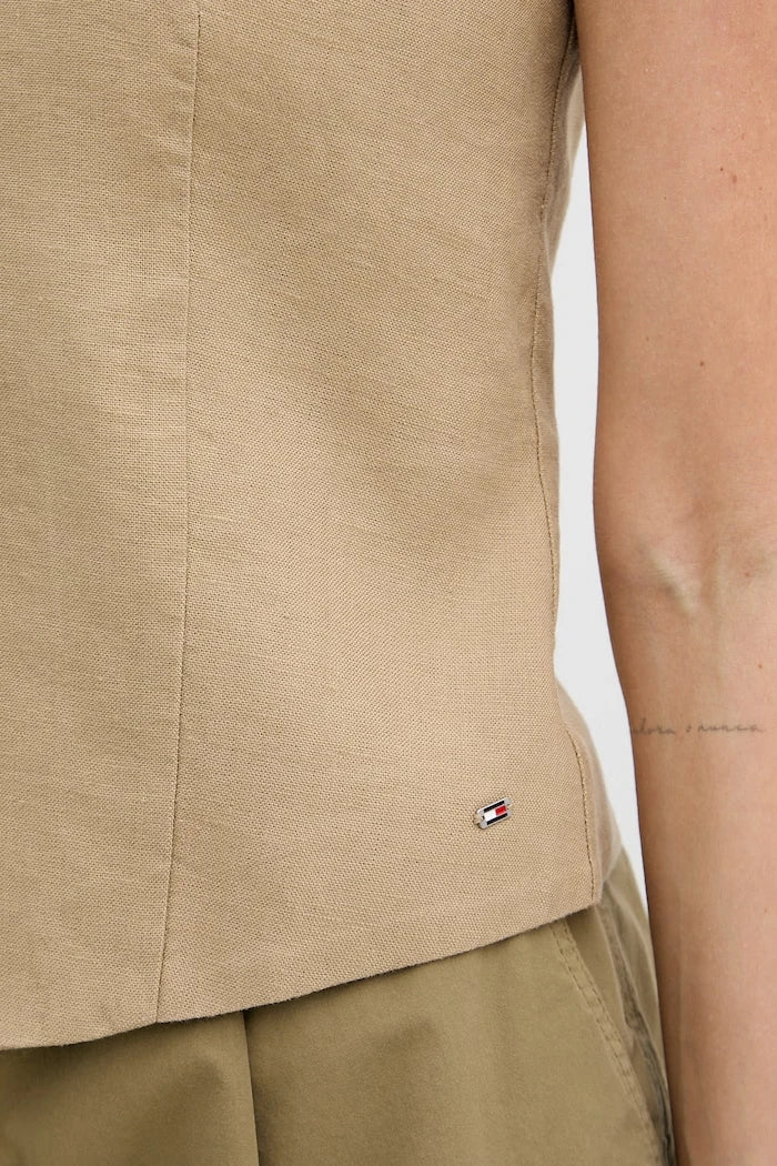 Tommy Hilfiger tek düğmeli kadın keten yelek